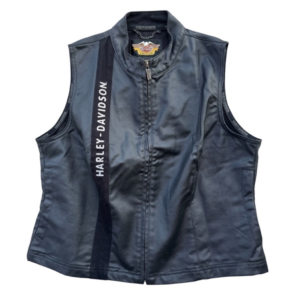 Harley-Davidson Black Embroidered Full Zip Cotton Vest Large